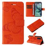 For Motorola Moto G35 3D Butterfly Embossed Pattern Flip Leather Phone Case(Orange)