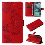 For Motorola Moto G35 3D Butterfly Embossed Pattern Flip Leather Phone Case(Red)