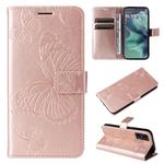 For Motorola Moto G35 3D Butterfly Embossed Pattern Flip Leather Phone Case(Rose Gold)