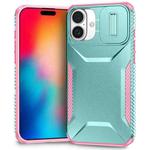 For iPhone 16 Sliding Camshield Phone Case(Grey Green + Pink)