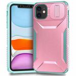 For iPhone 11 Sliding Camshield Phone Case(Pink + Grey Green)