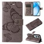 For OPPO A60 4G Global 3D Butterfly Embossed Pattern Flip Leather Phone Case(Grey)
