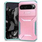 For Google Pixel 9 Pro XL Sliding Camshield Phone Case(Pink + Grey Green)