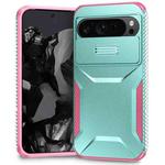 For Google Pixel 9 Pro XL Sliding Camshield Phone Case(Grey Green + Pink)