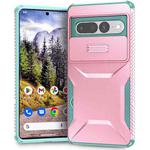 For Google Pixel 7 Pro Sliding Camshield Phone Case(Pink + Grey Green)