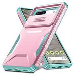 For Google Pixel 7a Sliding Camshield Phone Case(Pink + Grey Green)