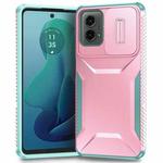 For Motorola Moto G 5G 2024 Sliding Camshield Phone Case(Pink + Grey Green)