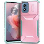 For Motorola Moto G Play 4G 2024 Sliding Camshield Phone Case(Pink + Grey Green)