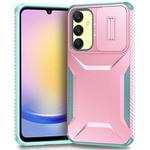 For Samsung Galaxy A25 5G Sliding Camshield Phone Case(Pink + Grey Green)