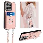 For Motorola Edge 50 Pro EU Edition R20 Crossbody Rope Ring Card Holder Phone Case(Pink)