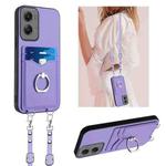 For Motorola Moto G Stylus 5G 2024 R20 Crossbody Rope Ring Card Holder Phone Case(Purple)