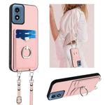 For Motorola Moto G Play 2024 4G R20 Crossbody Rope Ring Card Holder Phone Case(Pink)