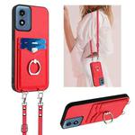 For Motorola Moto G Play 2024 4G R20 Crossbody Rope Ring Card Holder Phone Case(Red)