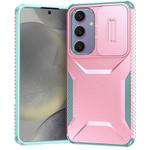 For Samsung Galaxy S24 FE 5G Sliding Camshield Phone Case(Pink + Grey Green)