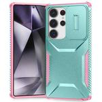 For Samsung Galaxy S25 Ultra 5G Sliding Camshield Phone Case(Grey Green + Pink)