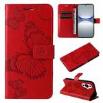 For Huawei nova 12s 3D Butterfly Embossed Pattern Flip Leather Phone Case(Red)