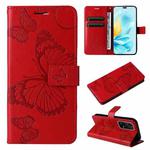 For Honor 200 Lite Global 3D Butterfly Embossed Pattern Flip Leather Phone Case(Red)