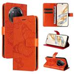 For Honor X9C 5G Global 3D Butterfly Embossed Pattern Flip Leather Phone Case(Orange)