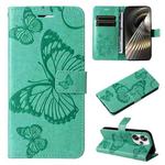 For Xiaomi Poco F6 3D Butterfly Embossed Pattern Flip Leather Phone Case(Green)