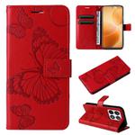 For Xiaomi 14T Pro 3D Butterfly Embossed Pattern Flip Leather Phone Case(Red)