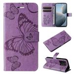 For Xiaomi 14T 3D Butterfly Embossed Pattern Flip Leather Phone Case(Purple)