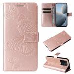 For Xiaomi 14T 3D Butterfly Embossed Pattern Flip Leather Phone Case(Rose Gold)