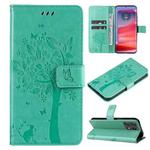 For Motorola Edge 50 Pro Tree & Cat Embossed Pattern Flip Leather Phone Case(Green)