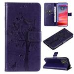 For Motorola Edge 50 Pro Tree & Cat Embossed Pattern Flip Leather Phone Case(Purple)