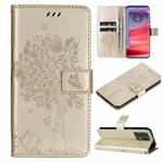 For Motorola Edge 50 Pro Tree & Cat Embossed Pattern Flip Leather Phone Case(Gold)