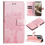 For Motorola Edge 50 5G Tree & Cat Embossed Pattern Flip Leather Phone Case(Rose Gold)