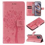 For Motorola Edge 50 Neo Tree & Cat Embossed Pattern Flip Leather Phone Case(Pink)