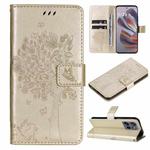 For Motorola Edge 50 Neo Tree & Cat Embossed Pattern Flip Leather Phone Case(Gold)