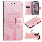 For Motorola Edge 50 Neo Tree & Cat Embossed Pattern Flip Leather Phone Case(Rose Gold)