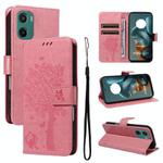 For Motorola Moto G05 Tree & Cat Embossed Pattern Flip Leather Phone Case(Pink)