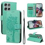 For Motorola Moto G56 5G Tree & Cat Embossed Pattern Flip Leather Phone Case(Green)
