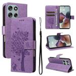 For Motorola Moto G56 5G Tree & Cat Embossed Pattern Flip Leather Phone Case(Light Purple)