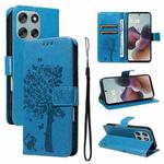 For Motorola Moto G56 5G Tree & Cat Embossed Pattern Flip Leather Phone Case(Blue)