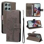 For Motorola Moto G56 5G Tree & Cat Embossed Pattern Flip Leather Phone Case(Grey)