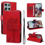 For Motorola Moto G56 5G Tree & Cat Embossed Pattern Flip Leather Phone Case(Red)