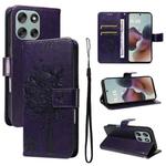 For Motorola Moto G56 5G Tree & Cat Embossed Pattern Flip Leather Phone Case(Purple)