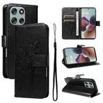 For Motorola Moto G56 5G Tree & Cat Embossed Pattern Flip Leather Phone Case(Black)