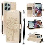 For Motorola Moto G56 5G Tree & Cat Embossed Pattern Flip Leather Phone Case(Gold)