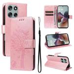 For Motorola Moto G56 5G Tree & Cat Embossed Pattern Flip Leather Phone Case(Rose Gold)