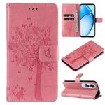 For OPPO A60 4G Global Tree & Cat Embossed Pattern Flip Leather Phone Case(Pink)