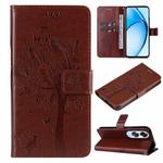 For OPPO A60 4G Global Tree & Cat Embossed Pattern Flip Leather Phone Case(Coffee)