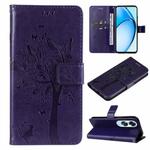 For OPPO A60 4G Global Tree & Cat Embossed Pattern Flip Leather Phone Case(Purple)
