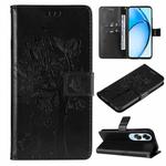 For OPPO A60 4G Global Tree & Cat Embossed Pattern Flip Leather Phone Case(Black)