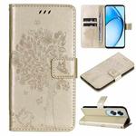 For OPPO A60 4G Global Tree & Cat Embossed Pattern Flip Leather Phone Case(Gold)