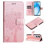 For OPPO A60 4G Global Tree & Cat Embossed Pattern Flip Leather Phone Case(Rose Gold)