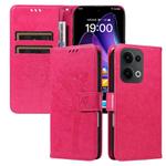 For OPPO Reno13 5G Global Tree & Cat Embossed Pattern Flip Leather Phone Case(Rose Red)